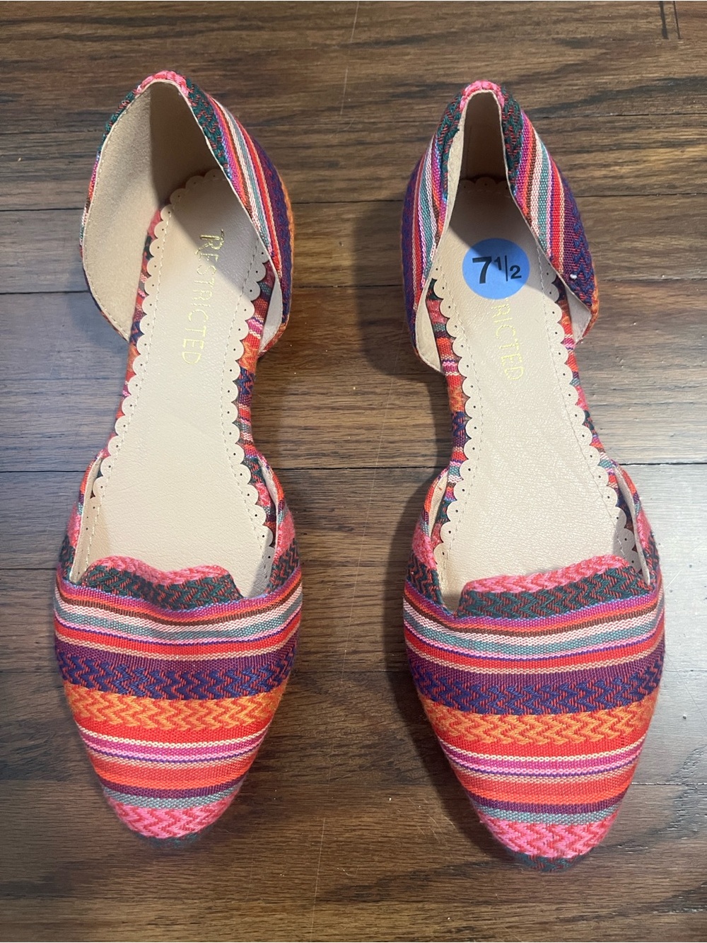 Restricted Multicolor Striped Fabric D'Orsay Flats 7.5